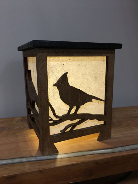 Shoji lamp with a cardinal bird design